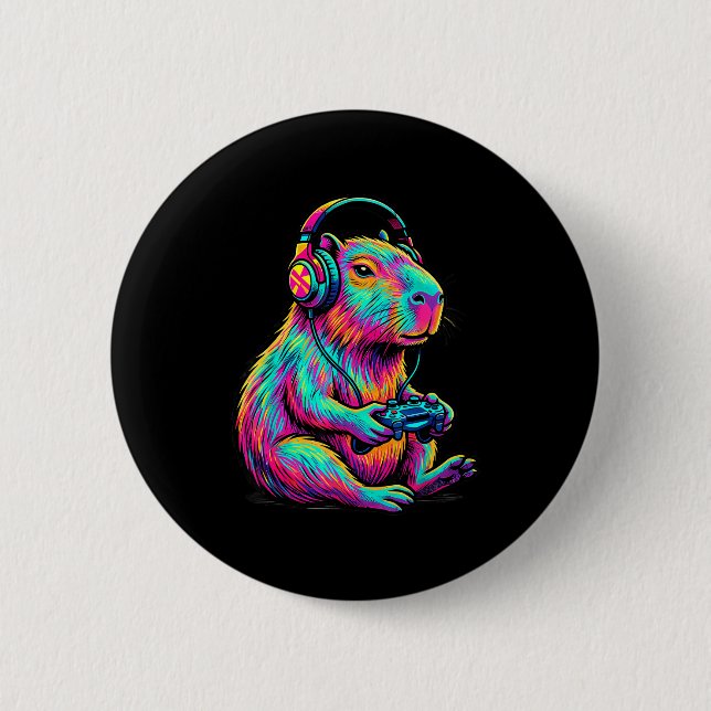 Capybara Video Games Gamer Funny Gaming Graphic Ki Knapp (Framsida)