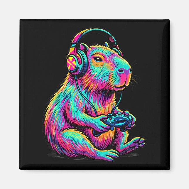 Capybara Video Games Gamer Funny Gaming Graphic Ki Magnet (Framsidan)