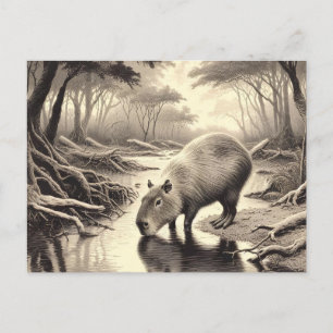 Capybara Vintage Etching Vykort