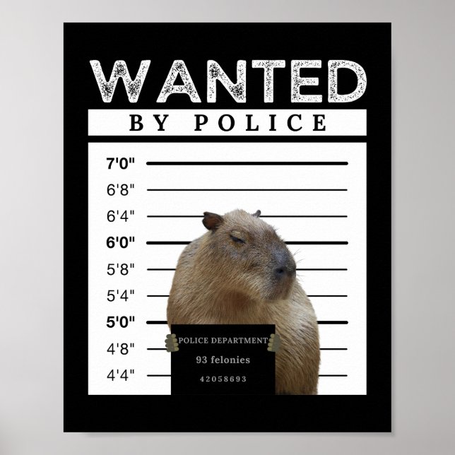 Capybara Wanted Mugshot Capybara Meme Poster (Framsidan)