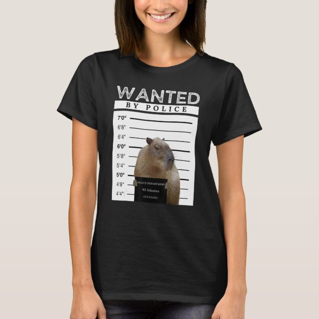 Capybara Wanted Mugshot Capybara Meme T Shirt (Framsida)
