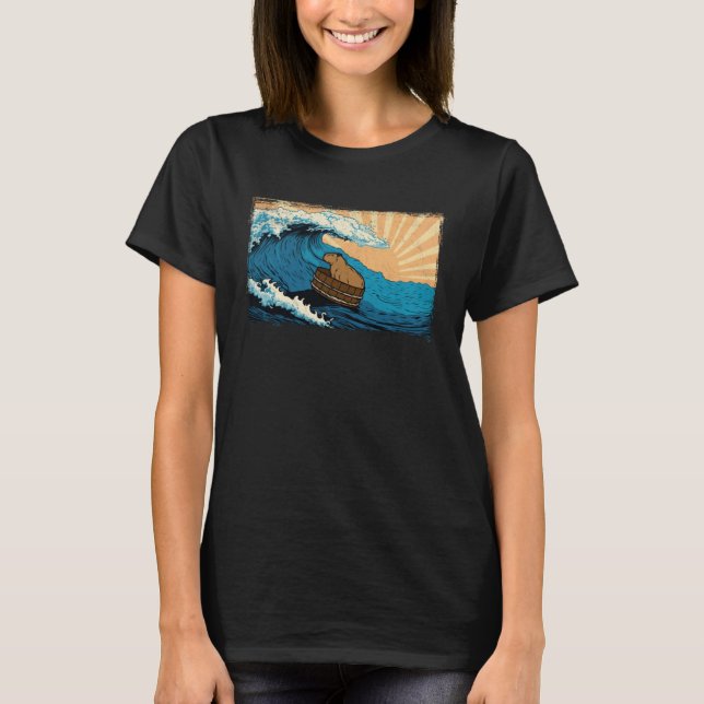 Capybara Wave  Capibara Beach Surfer Distressed T Shirt (Framsida)