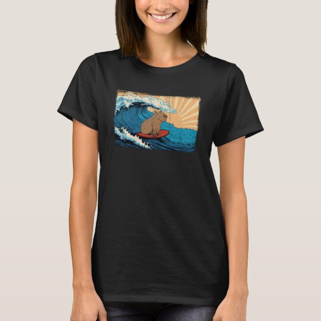 Capybara Wave Surfboard Surfer Capibara Animal T Shirt (Framsida)