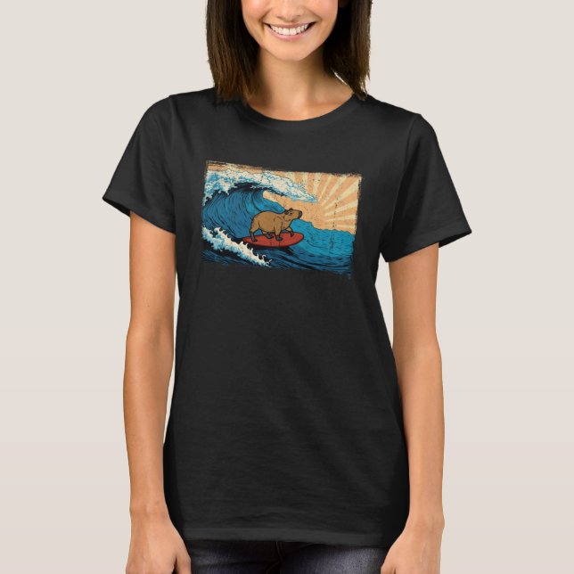 Capybara Wave  Surfing Capibara Animal T Shirt (Framsida)
