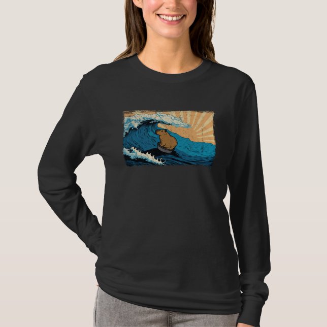 Capybara Wave  Surfing Surfer Capibara Graphic T Shirt (Framsida)
