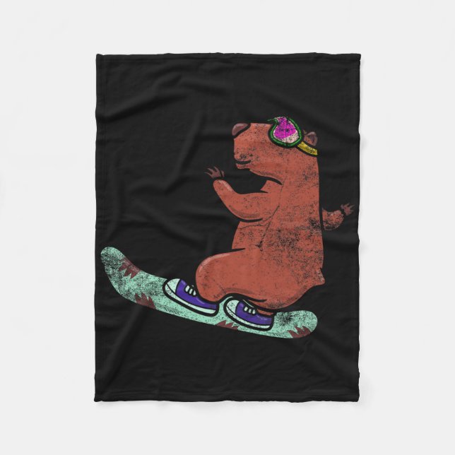 Capybara Whisperer Snowboarding Snö Winter Sport Fleecefilt (Framsidan)