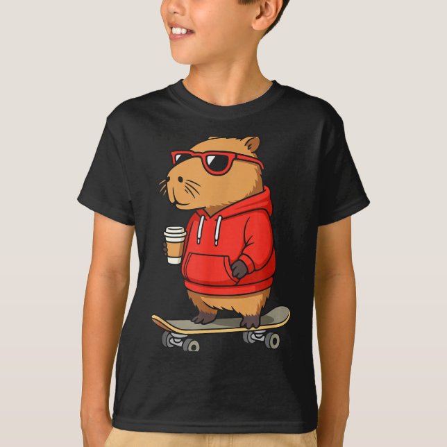 Capybara With Sungles Skater Capy  T Shirt (Framsida)