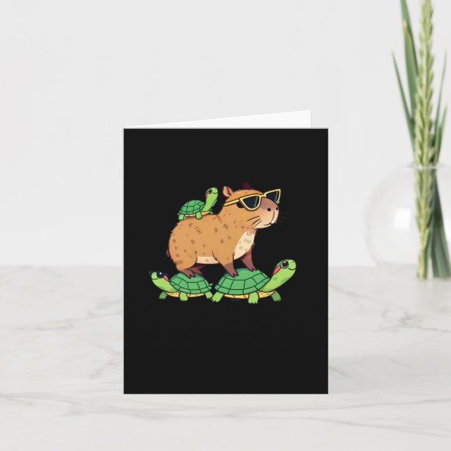 Capybara with Turtle Friends Relaxing Walk Sticker Kort (Framsida)