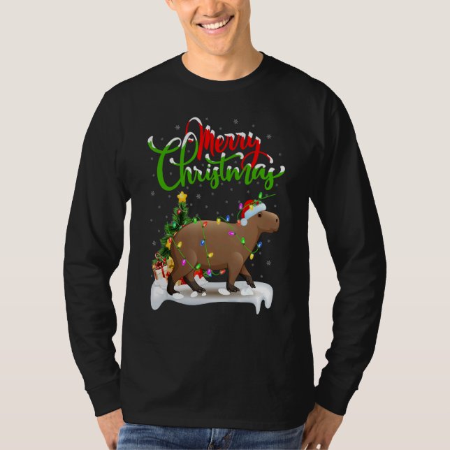 Capybara   Xmas Dekorationer Santa Capybara Jul T Shirt (Framsida)