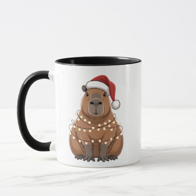 Capybara Xmas Matchning Rolig Tomte Mugg (Vänster)