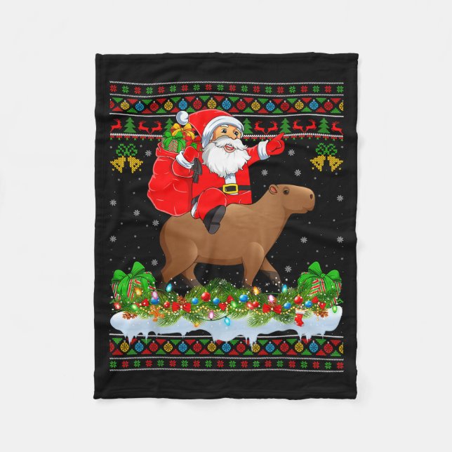 Capybara Xmas Pajamas Ugly Santa Riding Capybara C Fleecefilt (Framsidan)