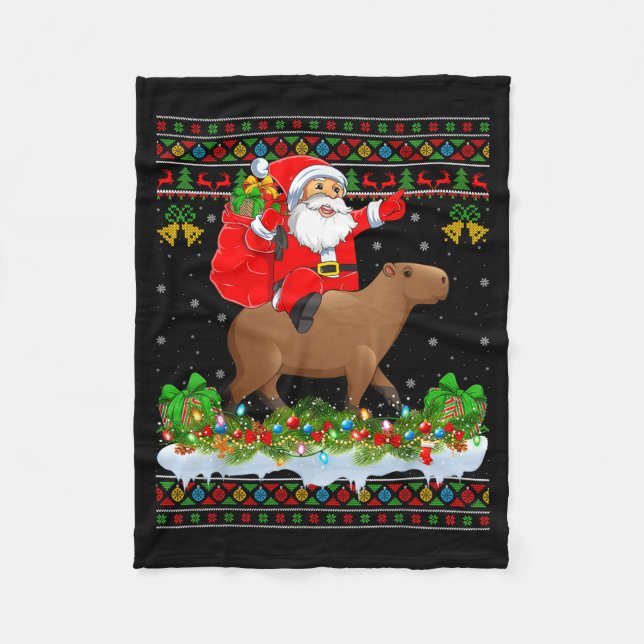 Capybara Xmas Pajamas Ugly Santa Riding Capybara C Fleecefilt (Framsidan)
