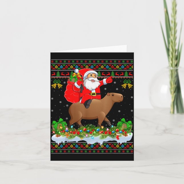 Capybara Xmas Pajamas Ugly Santa Riding Capybara C Kort (Framsida)