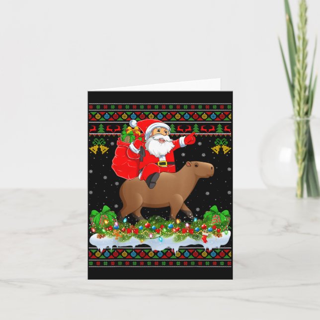 Capybara Xmas Pajamas Ugly Santa Riding Capybara C Kort (Framsida)