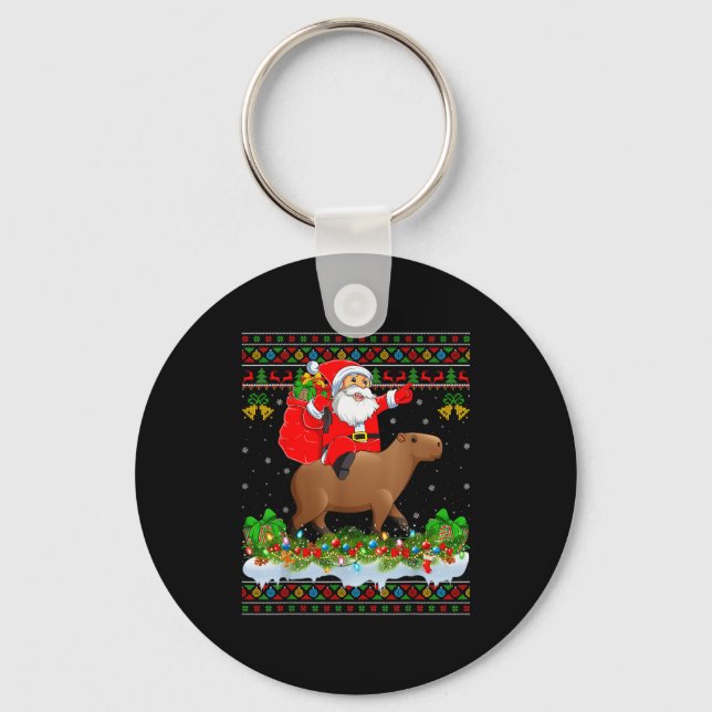 Capybara Xmas Pajamas Ugly Santa Riding Capybara C Nyckelring (Framsida)