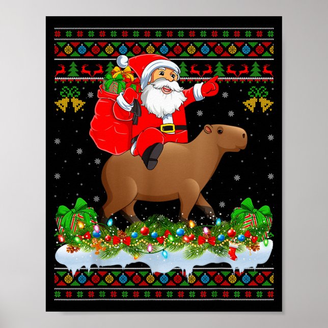 Capybara Xmas Pajamas Ugly Santa Riding Capybara C Poster (Framsidan)