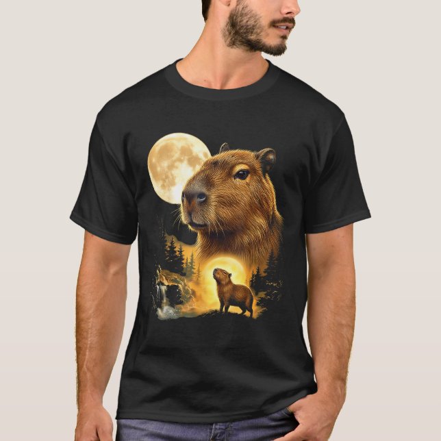 Capybara ylar mot månen meme 90s djur t shirt (Framsida)