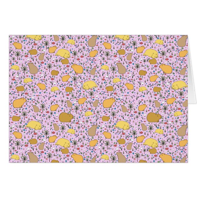 Capybaras i Rosa Hälsningskort (Framsidan Horizontal)