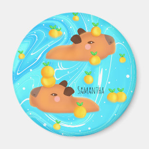 Capybaras i Vatten med Orangar Magnet