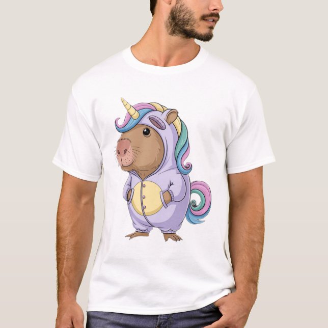 Capycorn Kapybara Enhörning Kawaii Regnbåge Gnagar T Shirt (Framsida)