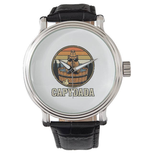 Capydada Capybara Pappa Retro Bastu Vektor Design_ Armbandsur (Framsida)