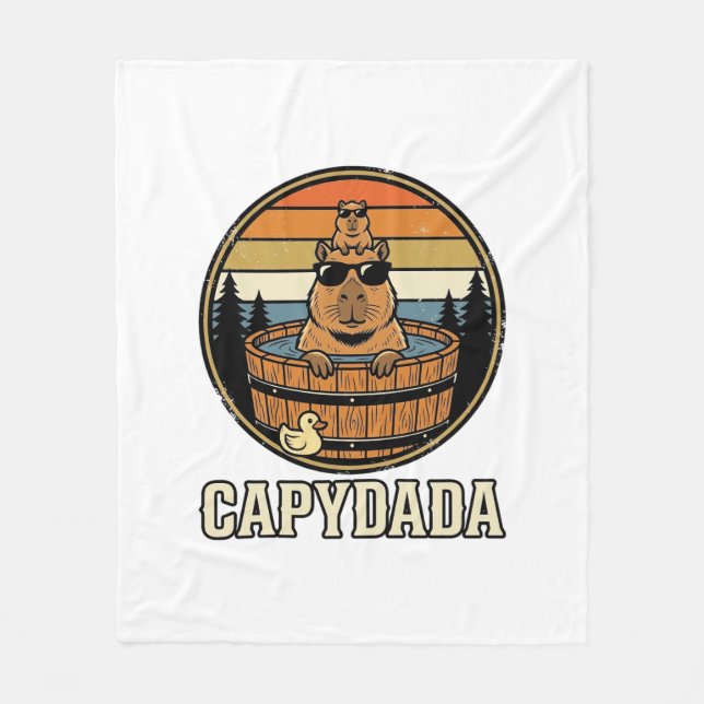 Capydada Capybara Pappa Retro Bastu Vektor Design_ Fleecefilt (Framsidan)