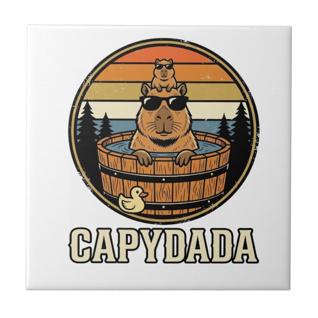Capydada Capybara Pappa Retro Bastu Vektor Design_ Kakelplatta (Framsidan)