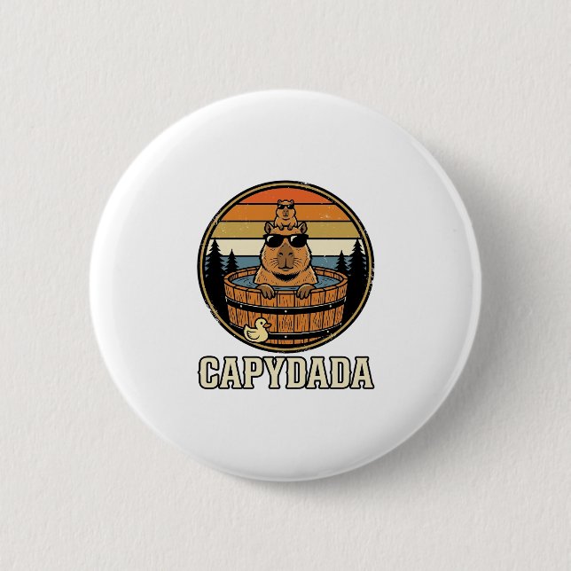 Capydada Capybara Pappa Retro Bastu Vektor Design_ Knapp (Framsida)