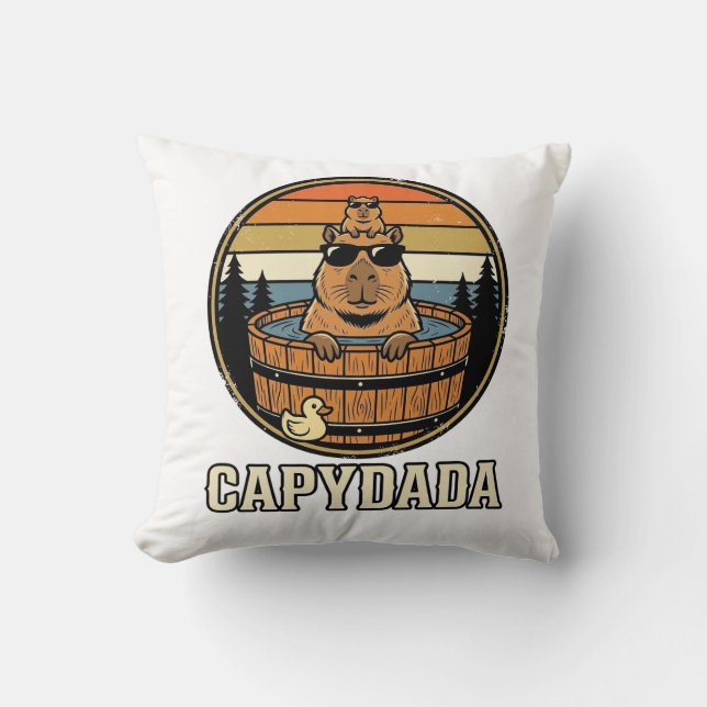 Capydada Capybara Pappa Retro Bastu Vektor Design_ Kudde (Framsida)