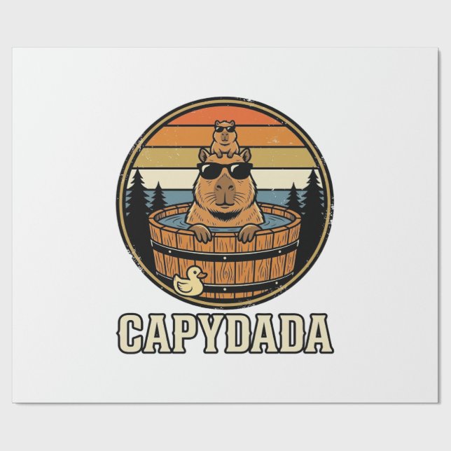 Capydada Capybara Pappa Retro Bastu Vektor Design_ Presentpapper (Platt)