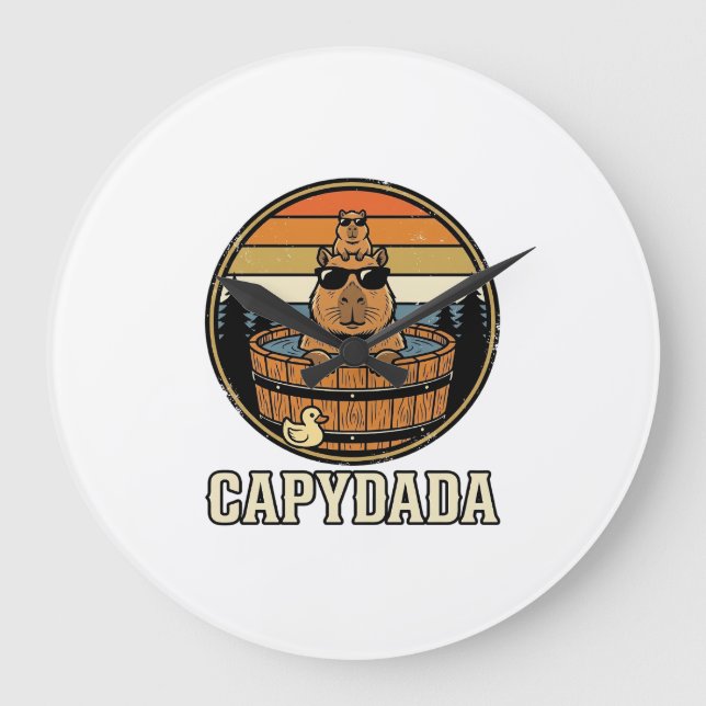 Capydada Capybara Pappa Retro Bastu Vektor Design_ Stor Klocka (Framsida)