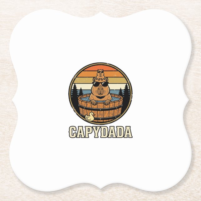 Capydada Capybara Pappa Retro Bastu Vektor Design_ Underlägg Papper (Framsida)