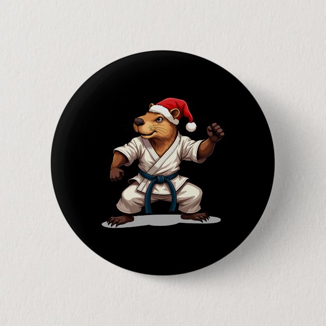 Capyra Karate jul Martial Arts Santa Hat Hol Knapp (Framsida)