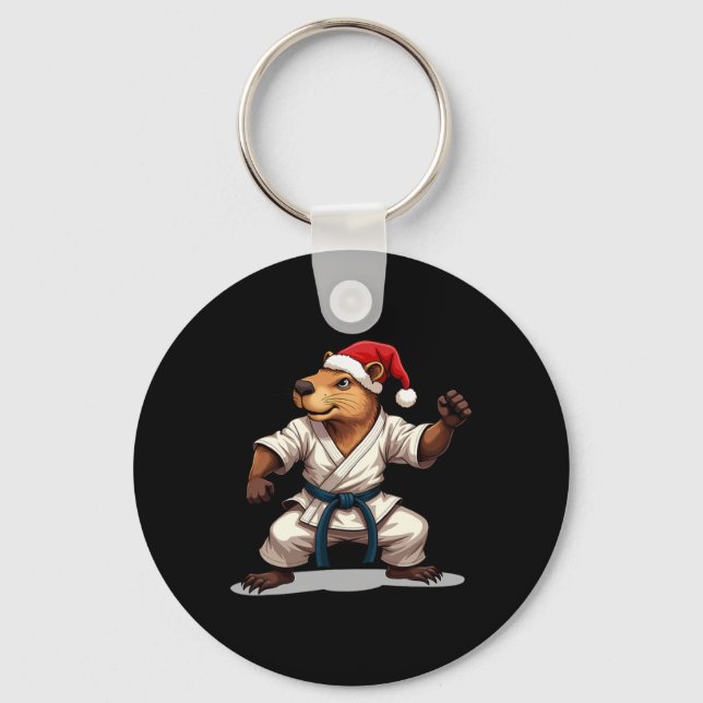 Capyra Karate jul Martial Arts Santa Hat Hol Nyckelring (Framsida)