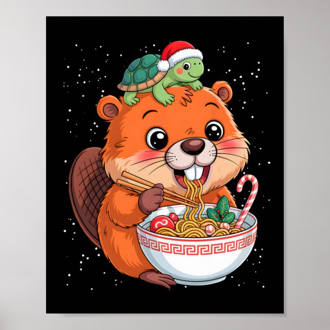 Capyra och Turtle Ckpack Ramen Kawaii Julafton Cap Poster (Framsidan)