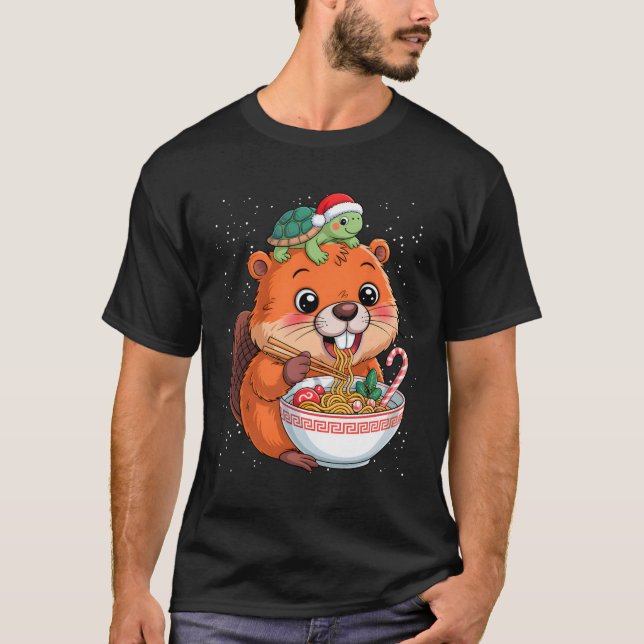 Capyra och Turtle Ckpack Ramen Kawaii Julafton Cap T Shirt (Framsida)