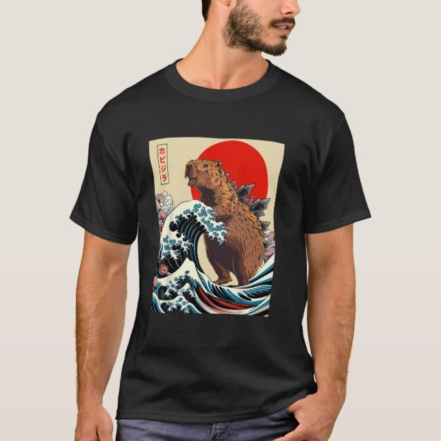 Capyzilla Capybara Japansk Art Retro Rodent Funny T Shirt (Framsida)