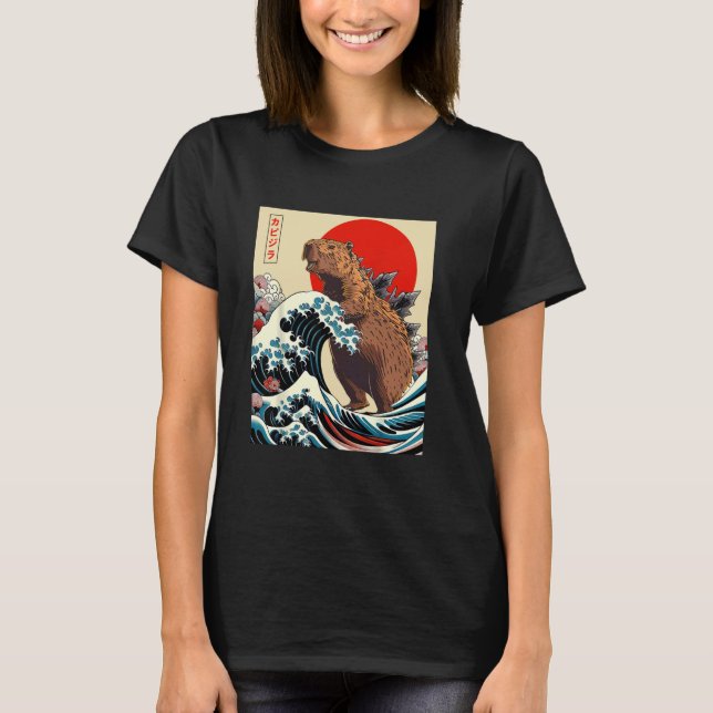 Capyzilla Capybara Japansk Art Retro Rodent Funny T Shirt (Framsida)