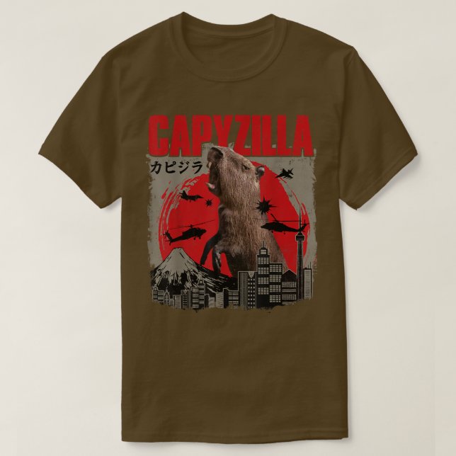 Capyzilla Funny Cute Capybara Art Japansk solnedgå T Shirt (Design framsida)