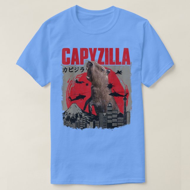 Capyzilla Funny Cute Capybara Art Japansk solnedgå T Shirt (Design framsida)
