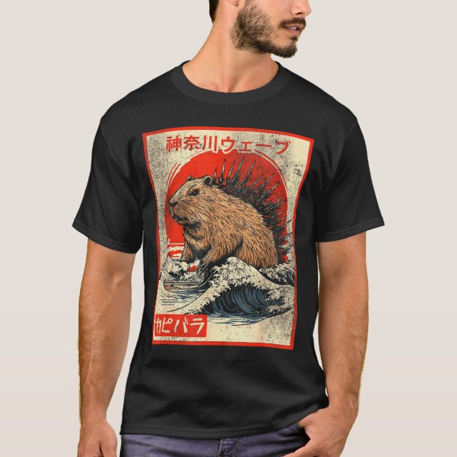 Capyzilla _ Kanagwa Wave Japan _ Cool Rodent Capyb T Shirt (Framsida)