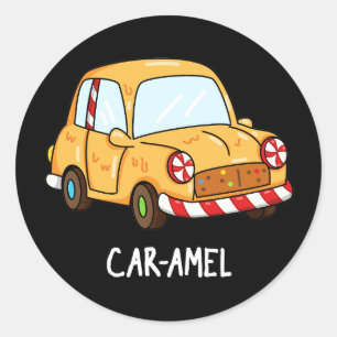 Car-amel Funny Candy Car Pun Mörk BG Runt Klistermärke