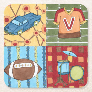 Car, Jersey, Football and Drum Kit Underlägg Papper Kvadrat