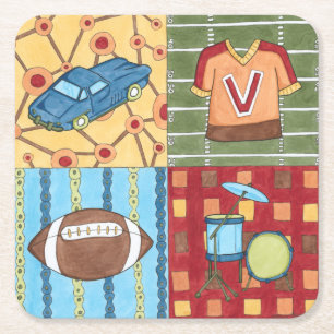 Car, Jersey, Football and Drum Kit Underlägg Papper Kvadrat