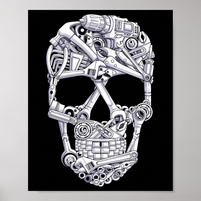 Car Mechanic Verktyg Skull Garage Halloween Costum Poster (Framsidan)
