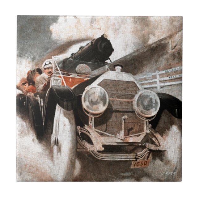 Car mot Tåg av William Harnden Foster Kakelplatta (Framsidan)