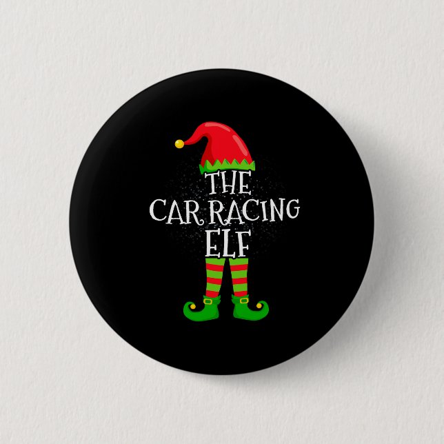 Car Racing Elf Family Matching Christmas Group  Knapp (Framsida)
