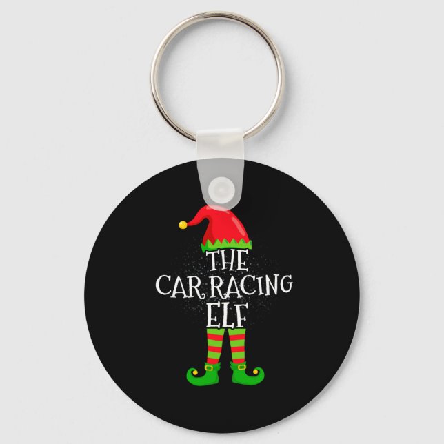 Car Racing Elf Family Matching Christmas Group  Nyckelring (Framsida)