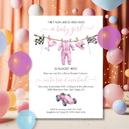 Car Racing Girl Clothesline Baby Shower Inbjudningar