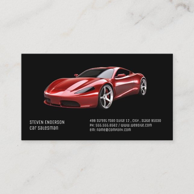 Car Salesman | Red Sports Car Visitkort (Framsida)